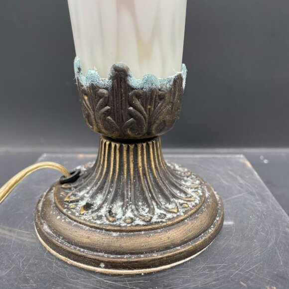 Andrea by Sadek Pink Frosted Trumpet Accent Lamp Brass Base Works - Picture 5 of 12